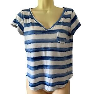 Abercrombie & Fitch Blue and White Striped V-neck Knit Top Size Large